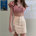 Summer Korean Style Bow Tie Puff Sleeve Outfit Set