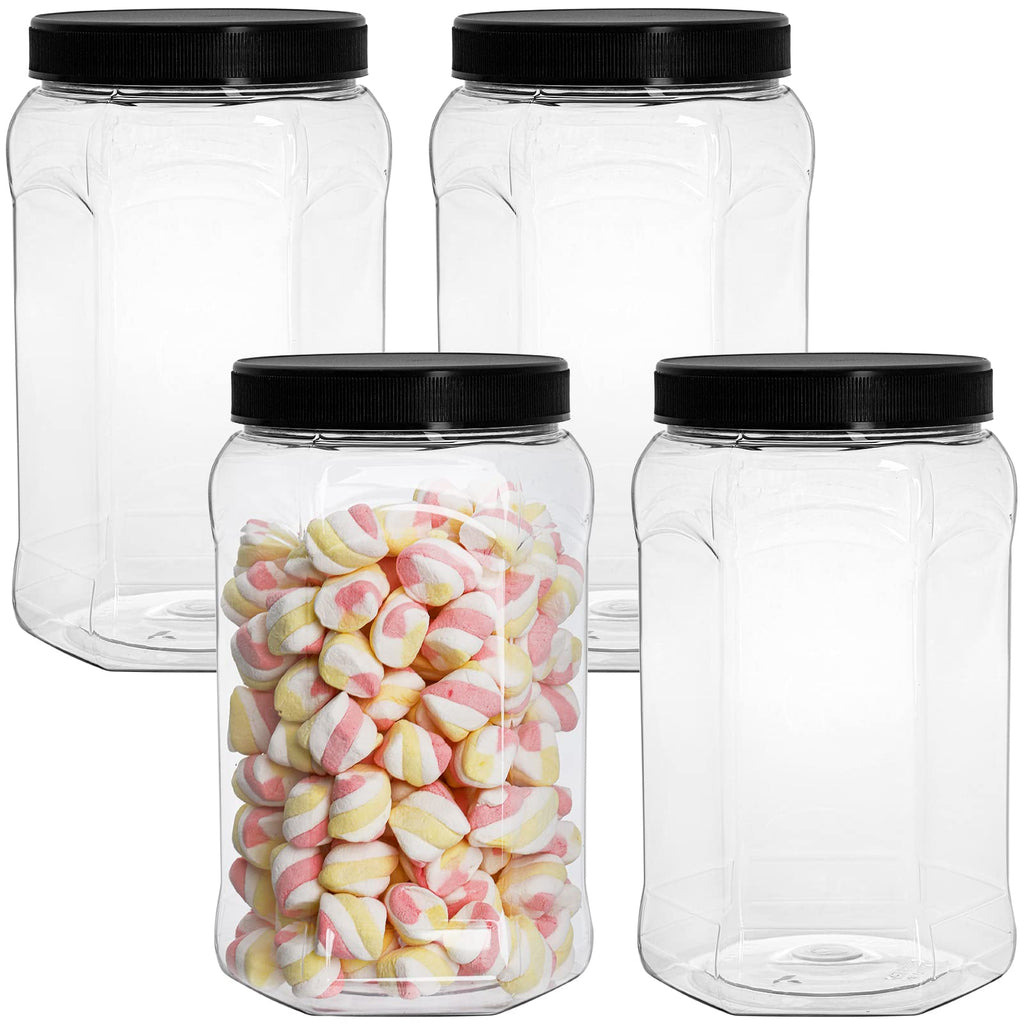 Okllen 4 Pack 70 FL Oz Half Gallon Plastic Jars with Lids Empty Storage Gallon Containers Airtight Canisters for Dry Food Storage Jar Snacks Flour Dog Food BPA Free