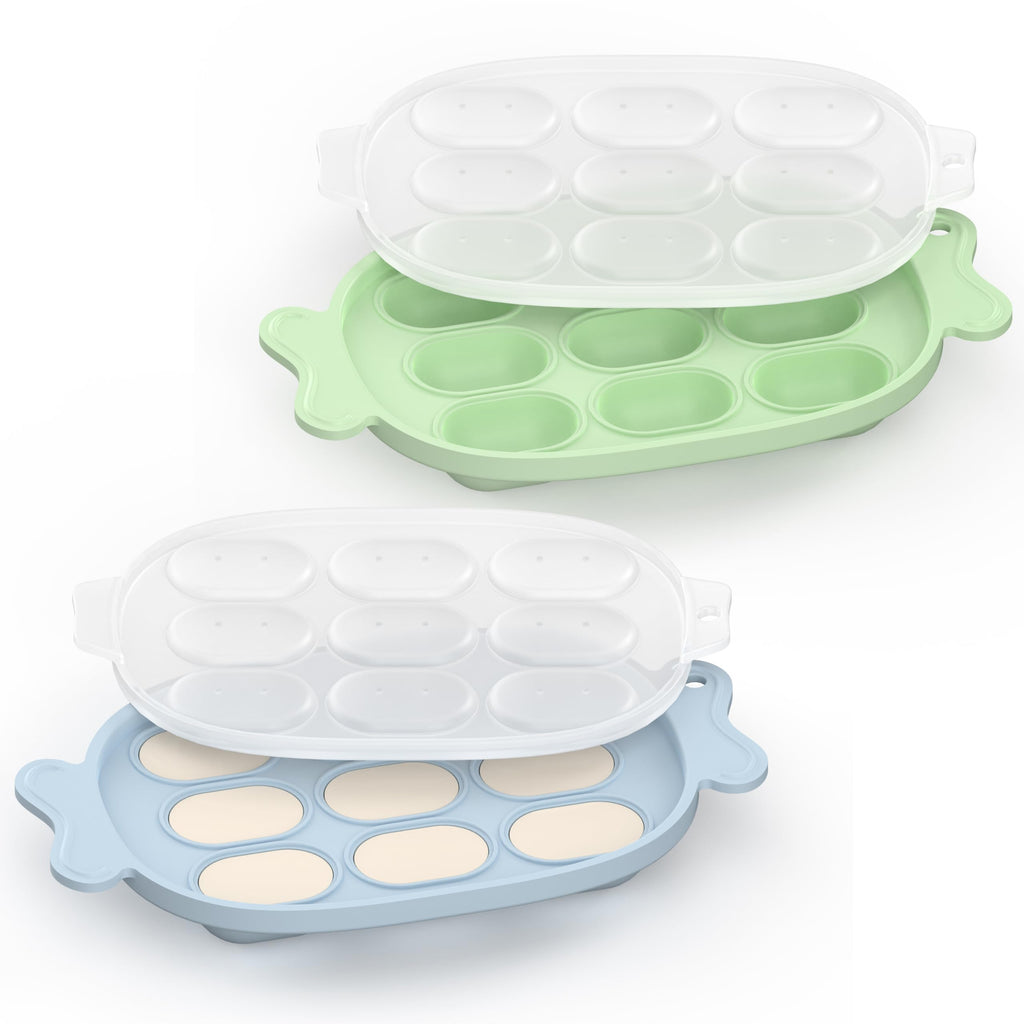 HEOMOONE Silicone Nibble Freezer Tray Baby Breastmilk Popsicle Molds Baby Fruit Food Feeder Teether Tray with Lids Baby Food Storage Container Ice Cube Tray Maker BPA Free for Homemade Baby Food