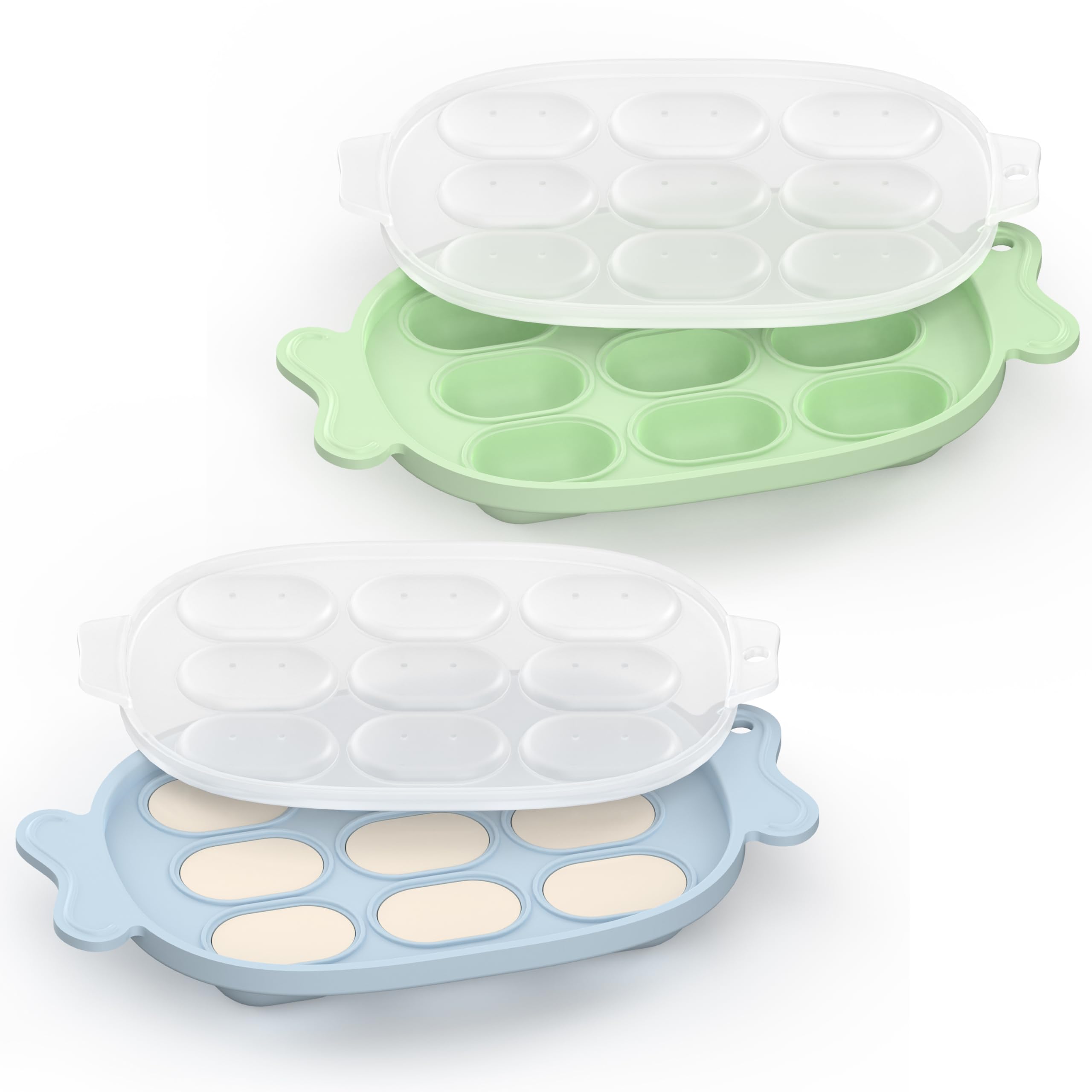 HEOMOONE Silicone Nibble Freezer Tray Baby Breastmilk Popsicle Molds Baby Fruit Food Feeder Teether Tray with Lids Baby Food Storage Container Ice Cube Tray Maker BPA Free for Homemade Baby Food