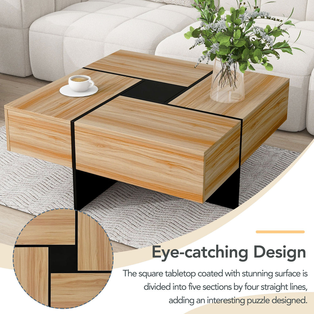 Hearth & Haven Wallace Coffee Table with 4 Hidden Storage Compartments, Brown