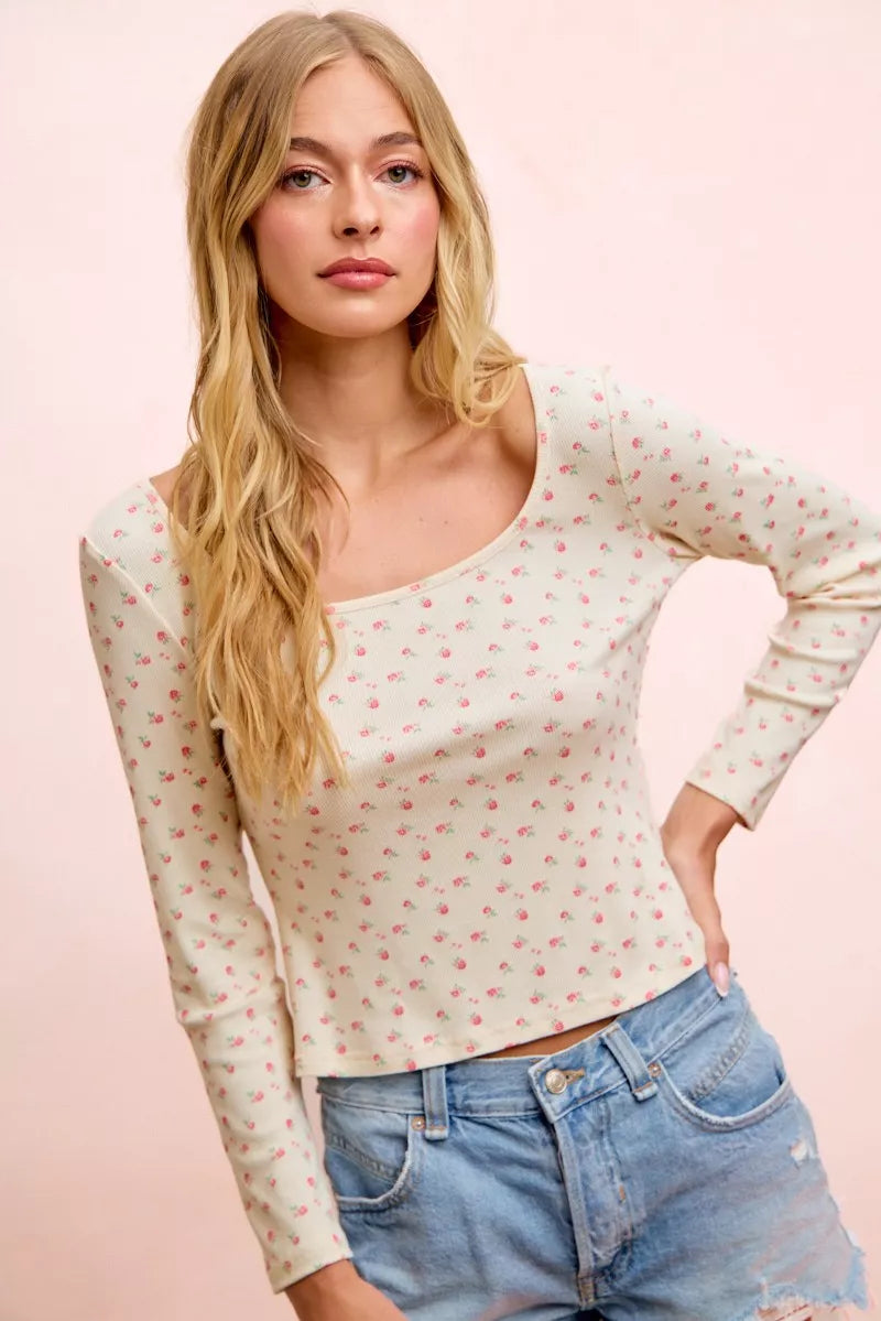 BiBi Floral Printed Spandex Jersey Long Sleeve Top