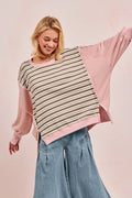 BiBi Stripe Mixed Top With Cut Edge And Reverse Outseam