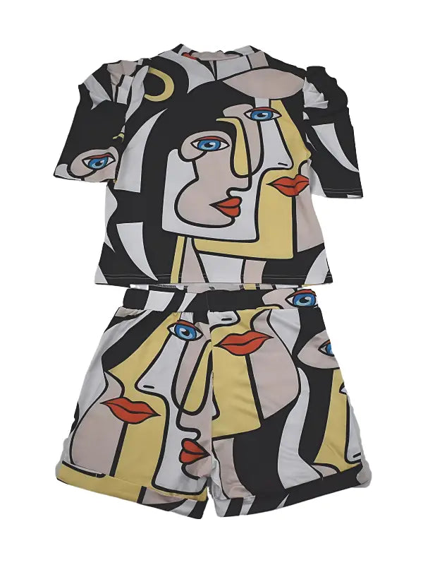 Random Abstract Print Two-Piece T-Shirt and Shorts Set
