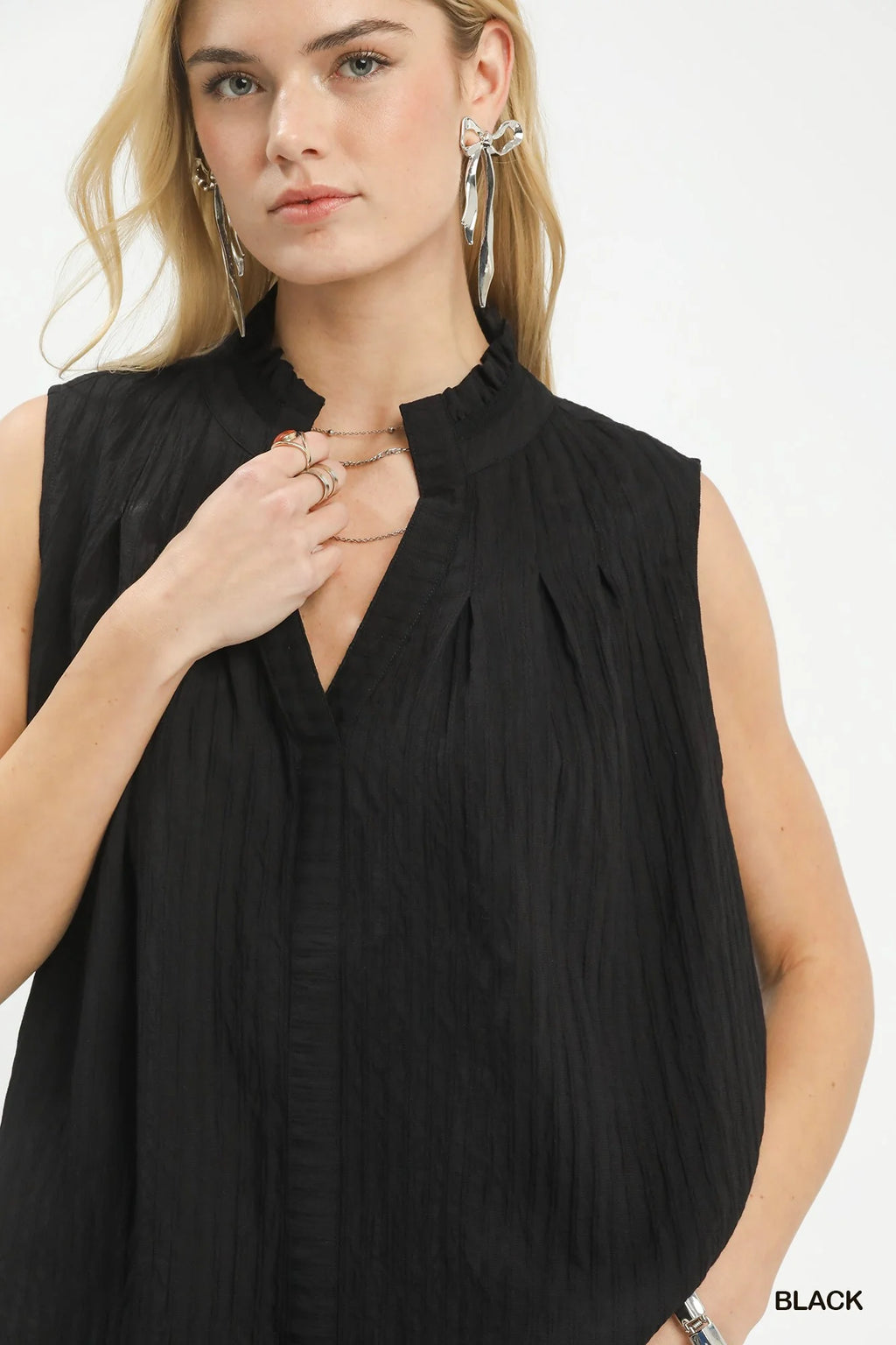 Umgee Sleeveless Textured Split Neck Top