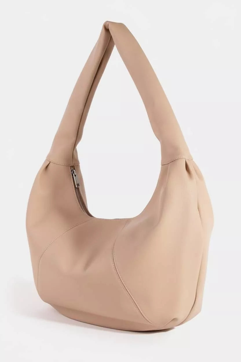 Fame Panel Stitch Crescent Leather Shoulder Bag