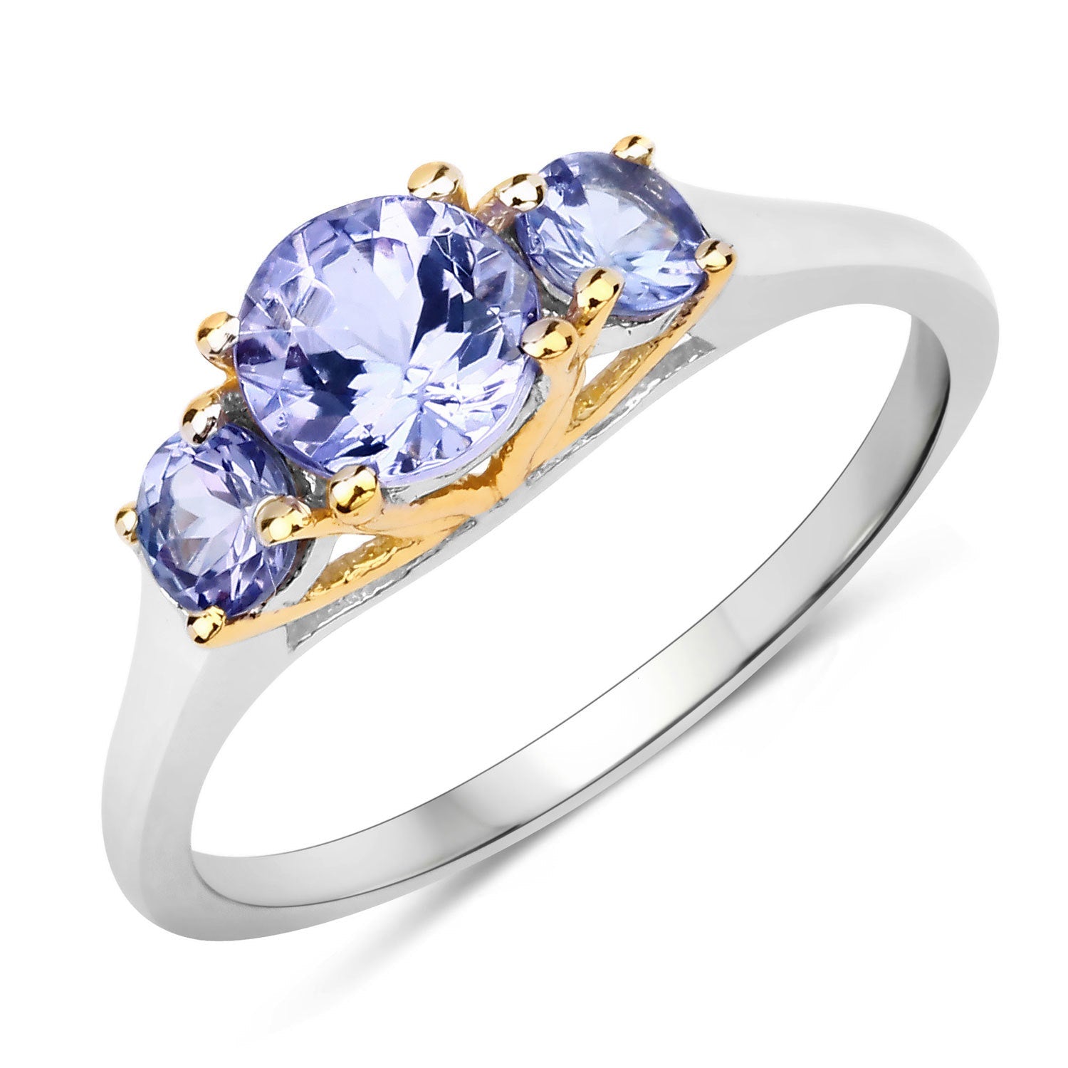 Two Tone Plated 1.07 Carat Genuine Tanzanite .925 Sterling Silver Ring