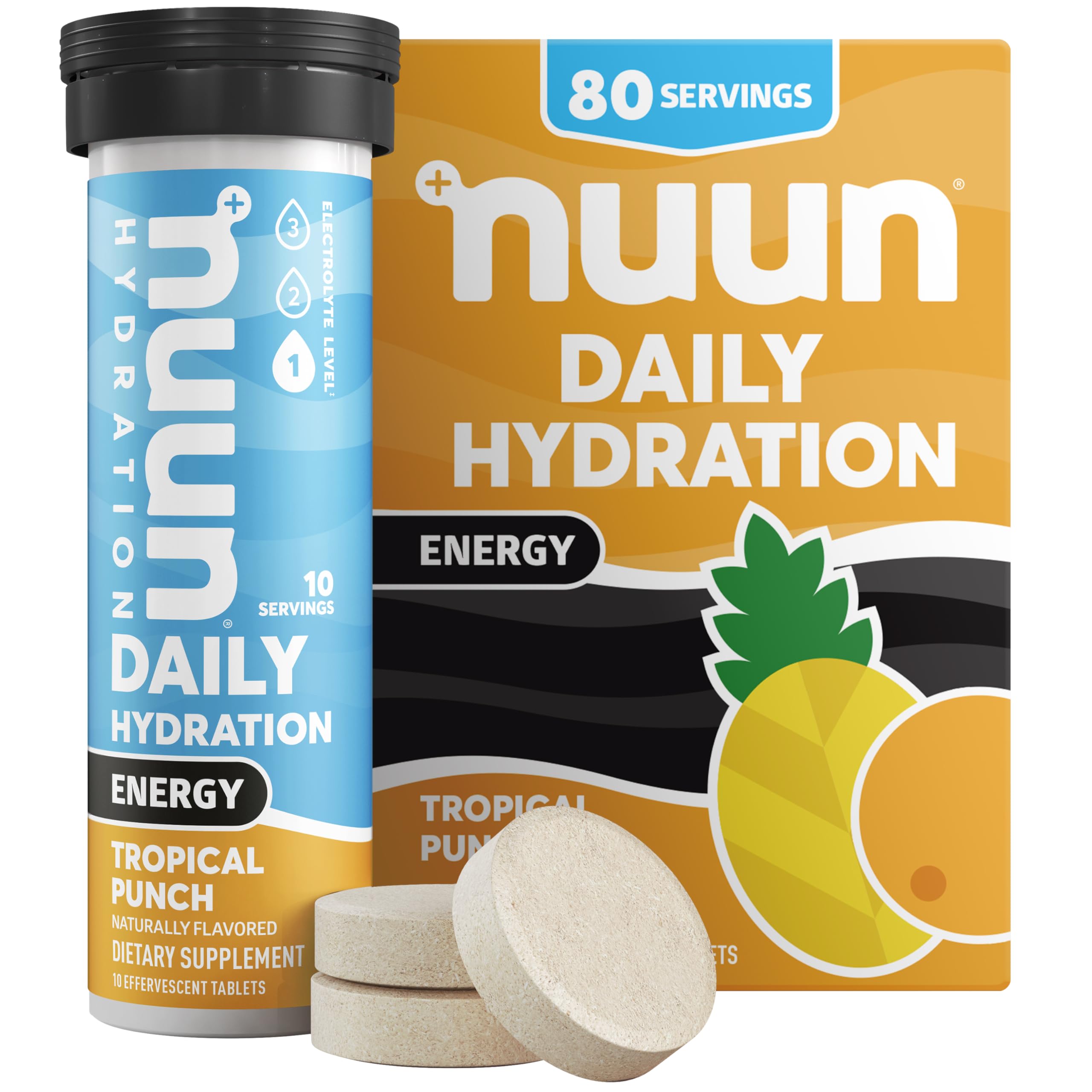 Nuun Hydration Energy Electrolyte Tablets with Caffeine B Vitamins and Ginseng Tropical Punch 5 Essential Electrolytes for Hydration Vegan Non-GMO 8 Pack (80 Servings)