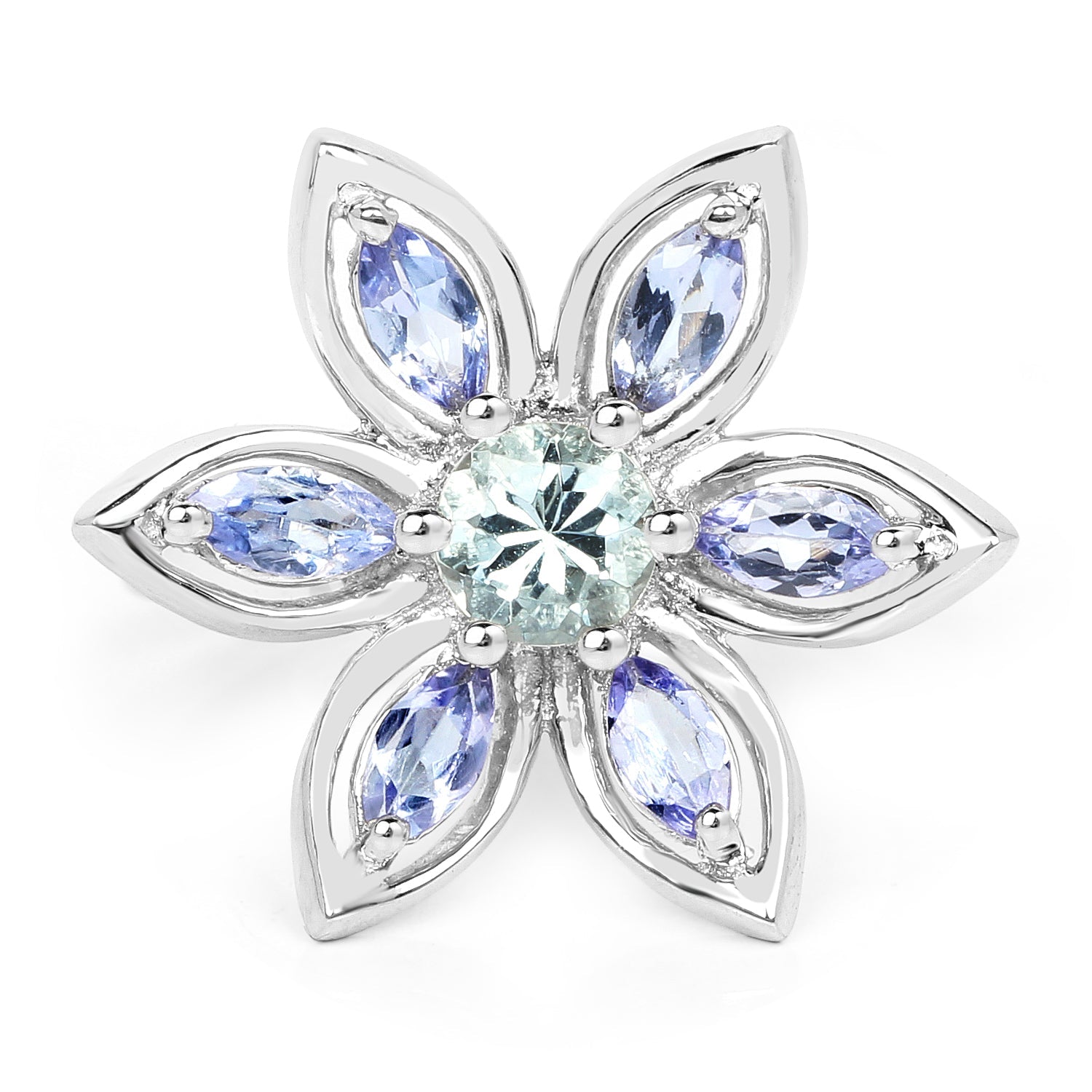 1.34 Carat Genuine Aquamarine and Tanzanite .925 Sterling Silver Ring