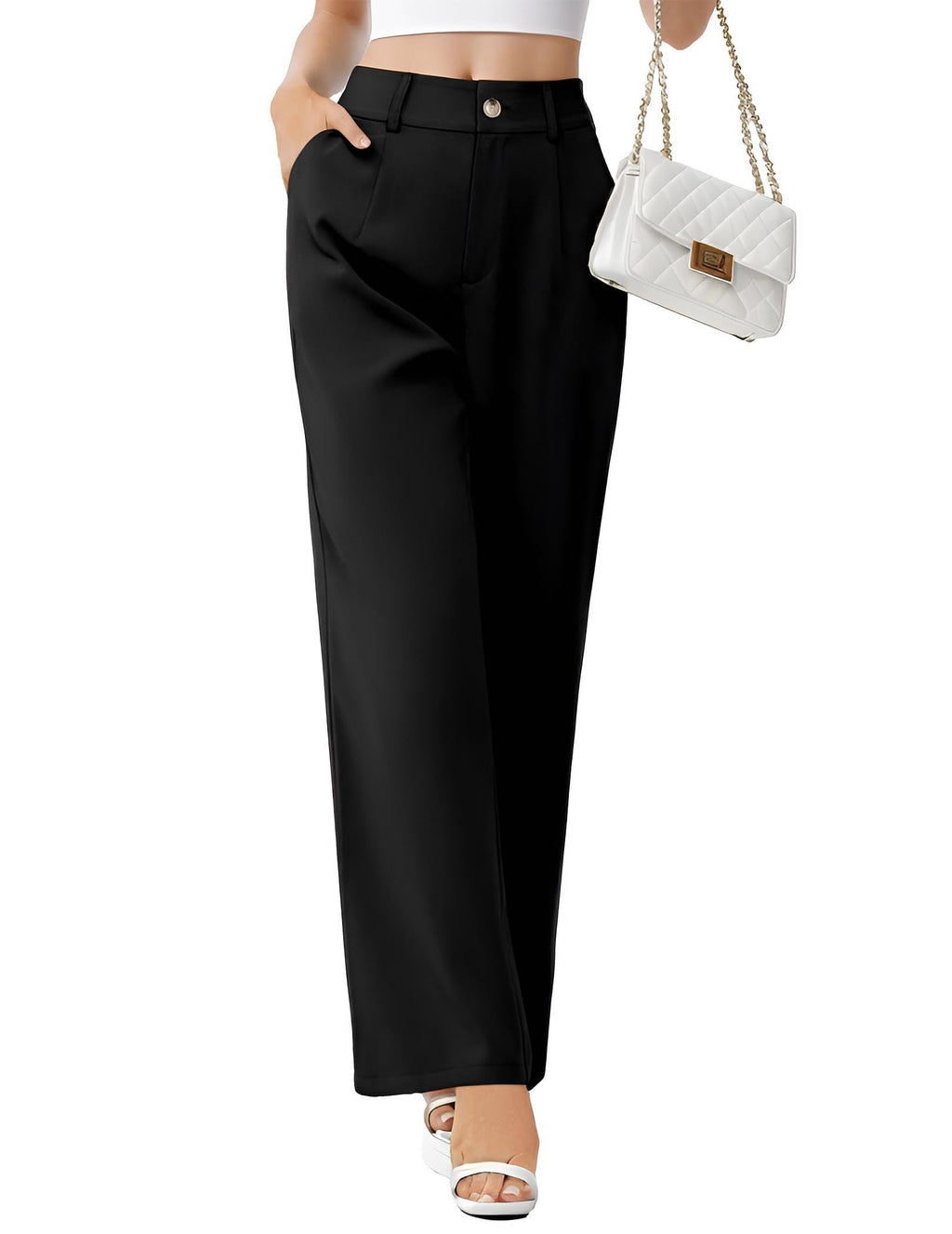 Cnlinkco Women Dress Pants Casual Long Tall Palazzo Pants High Waist Office Casual Petite Pants Khaki XXL
