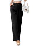 Cnlinkco Women Dress Pants Casual Long Tall Palazzo Pants High Waist Office Casual Petite Pants Khaki XXL