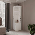 FM FURNITURE Page Corner Bar Cabinet with Wine Storage and Glass Rack. White