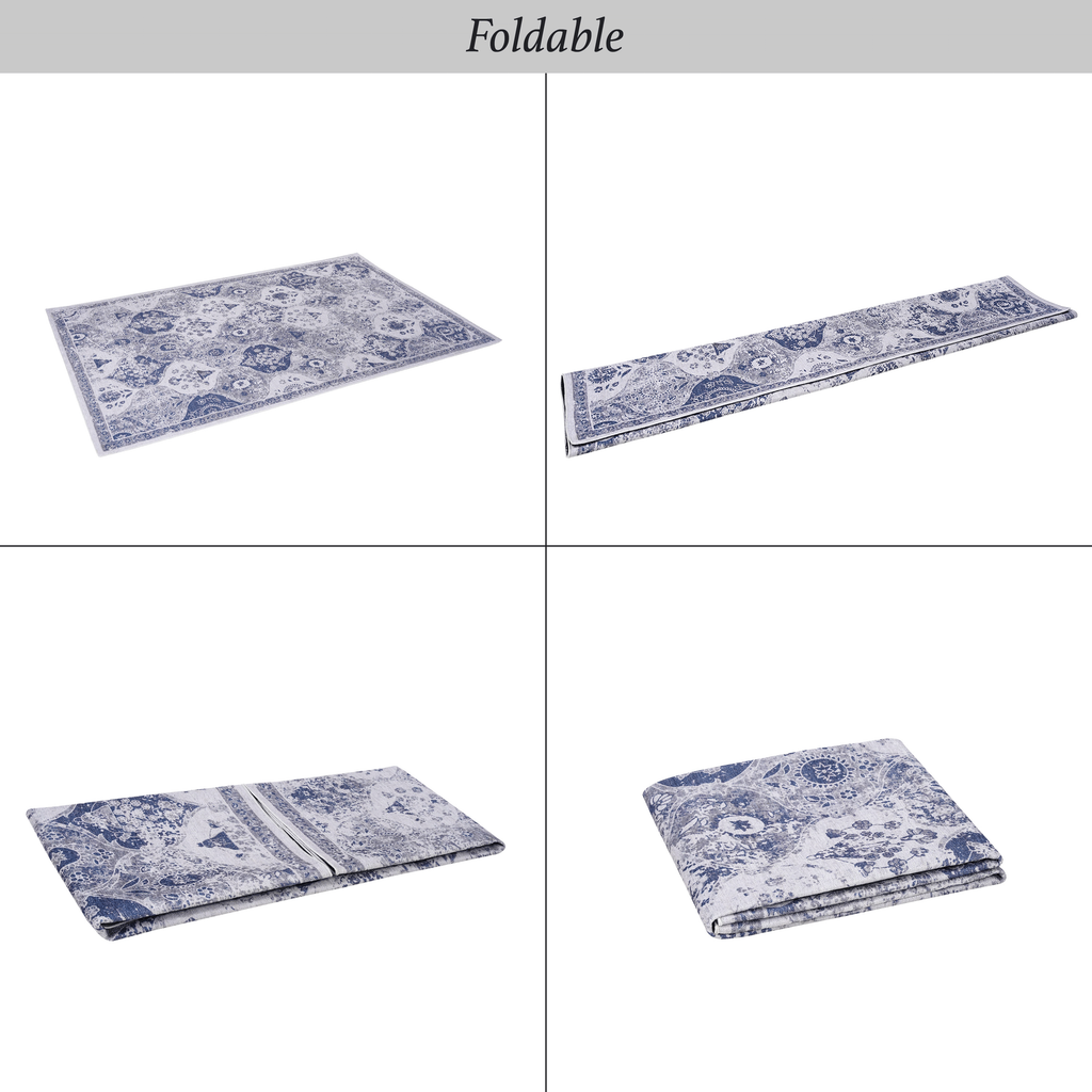 NAAR MAVAL Blue Washable Rug 2' x 3' Doormat Rug (Blue, 2' x 3')