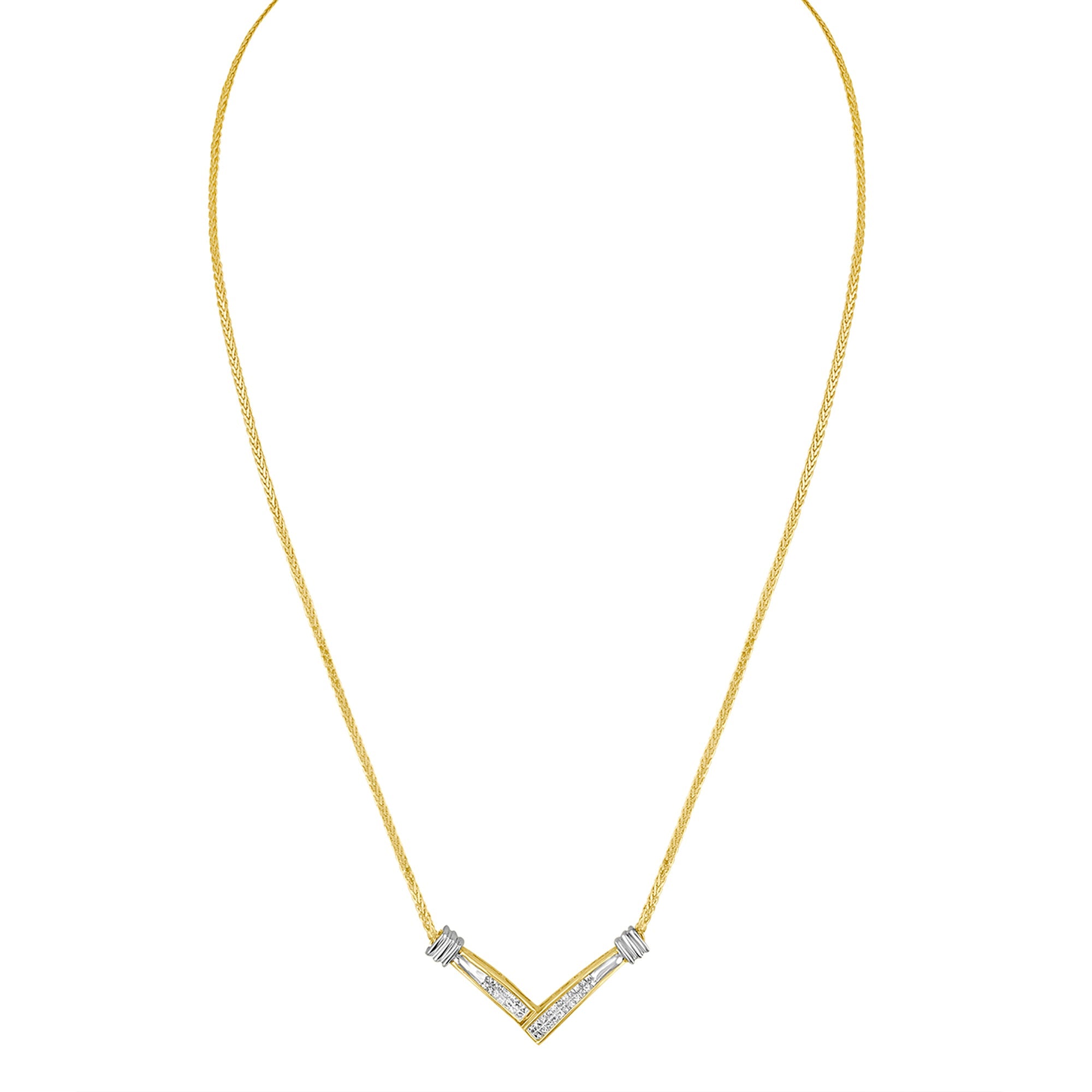 14K Yellow and White Gold 1/4 Cttw Princess Cut Diamond Channel-Set â€œVâ€ Shape 18" Pendant Necklace (H-I Color, SI2-I1 Clarity)