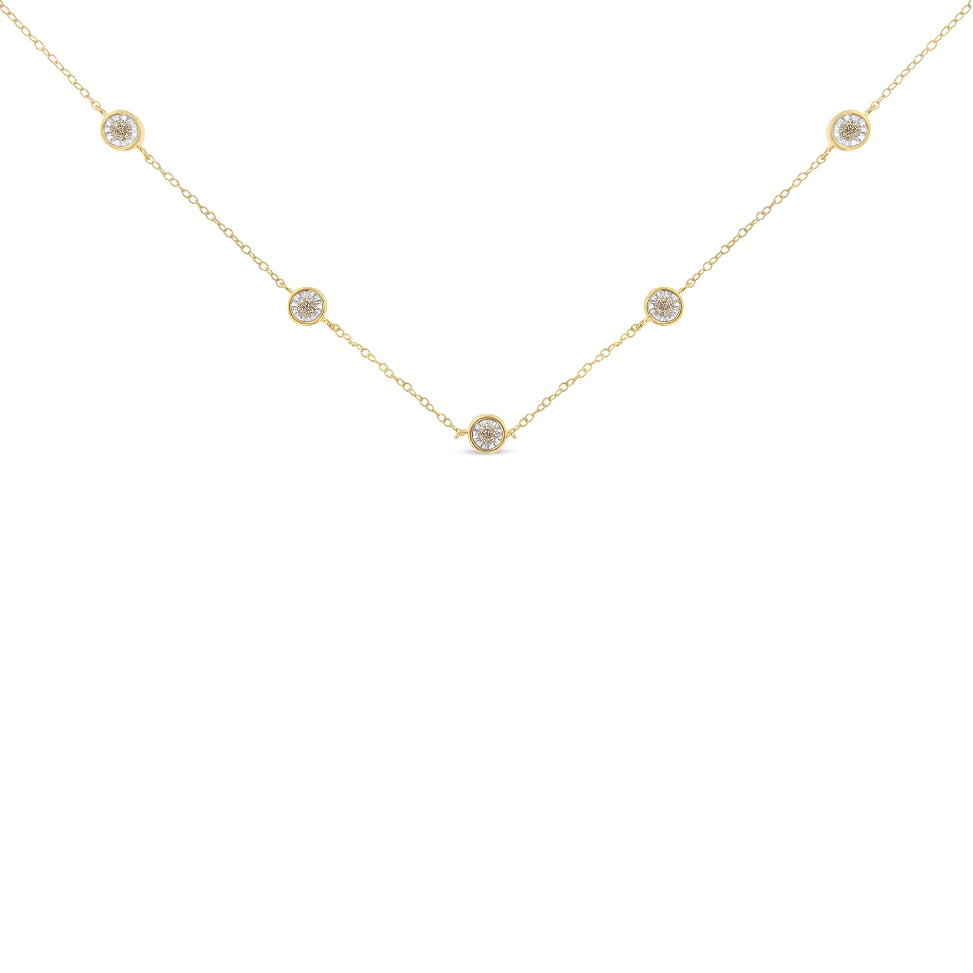 Yellow Color Plated Sterling Silver Diamond Station Necklace (1/2 cttw, K-L Color, I2-I3 Clarity)