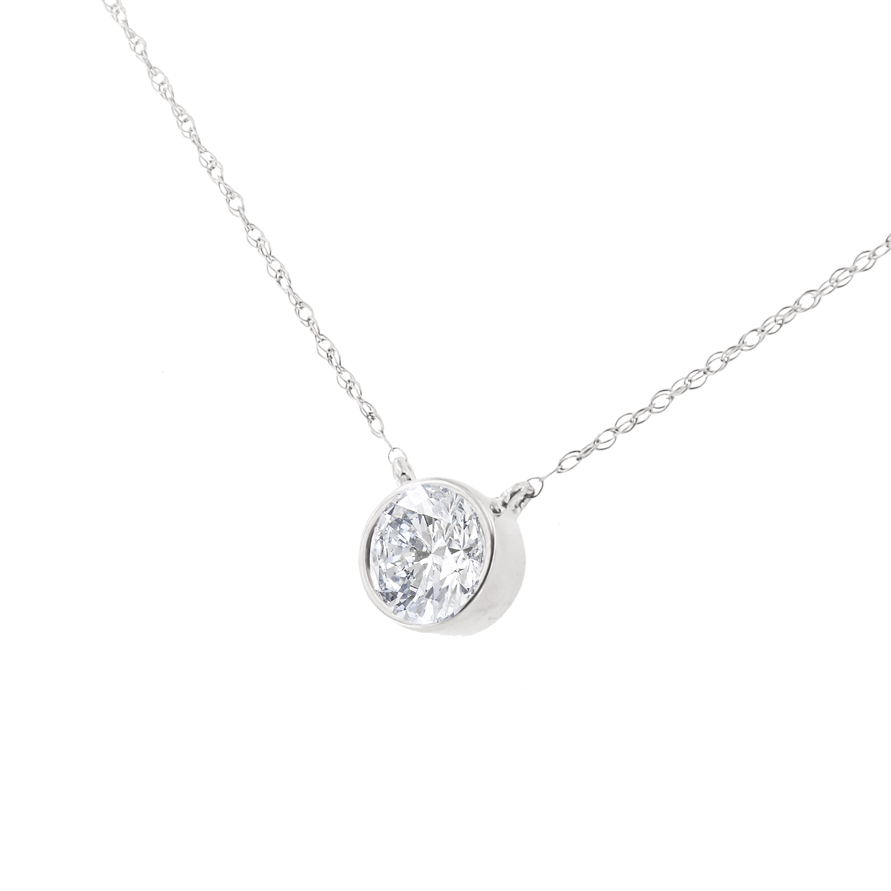 .925 Sterling Silver 1/2 Cttw Diamond Bezel 18" Pendant Necklace (I-J Color, I2-I3 Clarity)