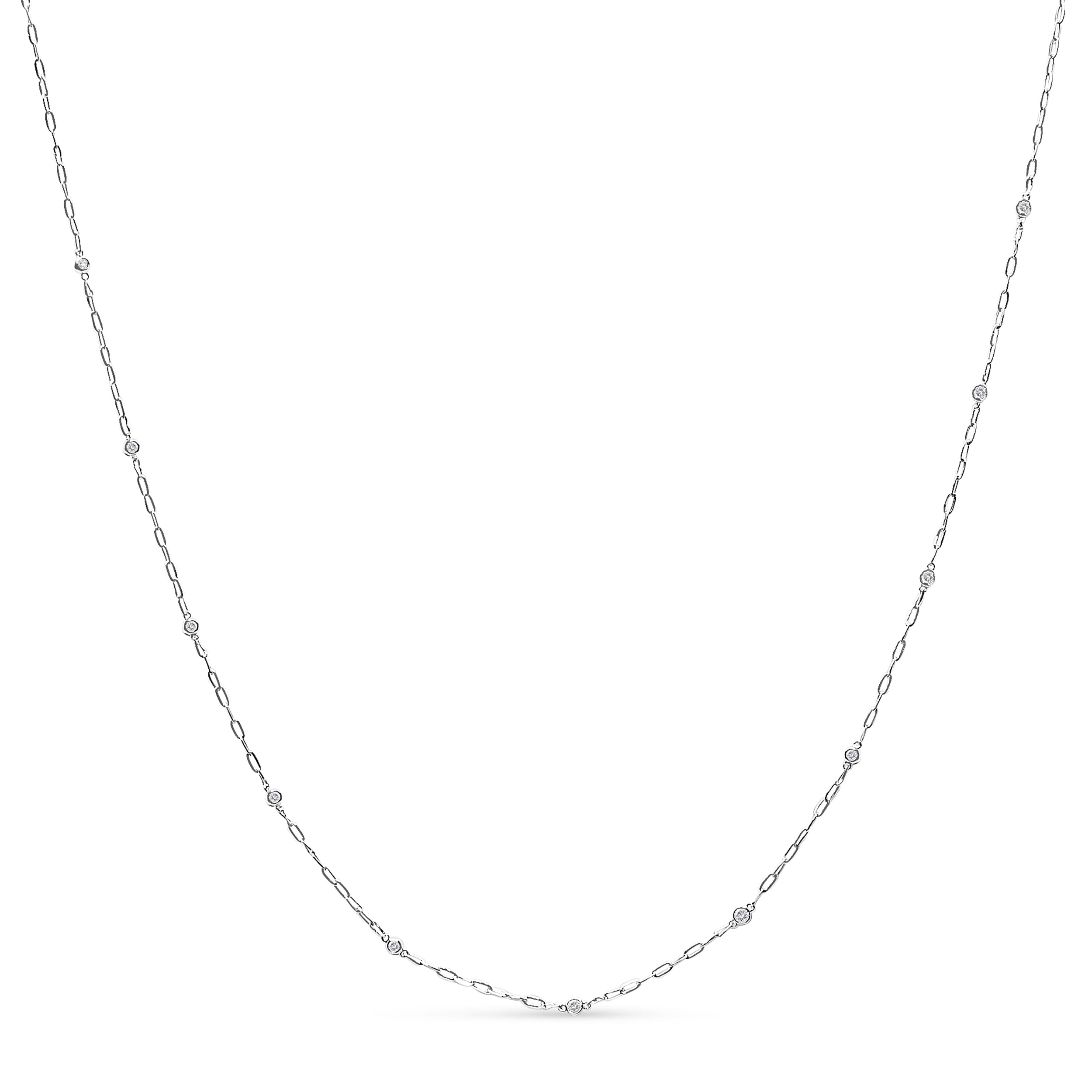 14K White Gold 1/2 Cttw Diamond Bezel Station Paperclip Chain Necklace (H-I Color, SI1-SI2 Clarity) - 18"