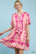 Umgee Floral Tie-Waist Boho Mini Dress