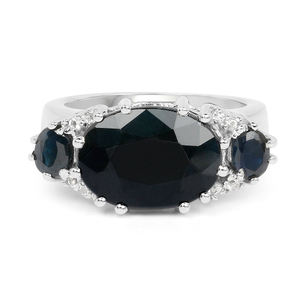 8.62 Carat Genuine Black Sapphire & White Topaz .925 Sterling Silver Ring