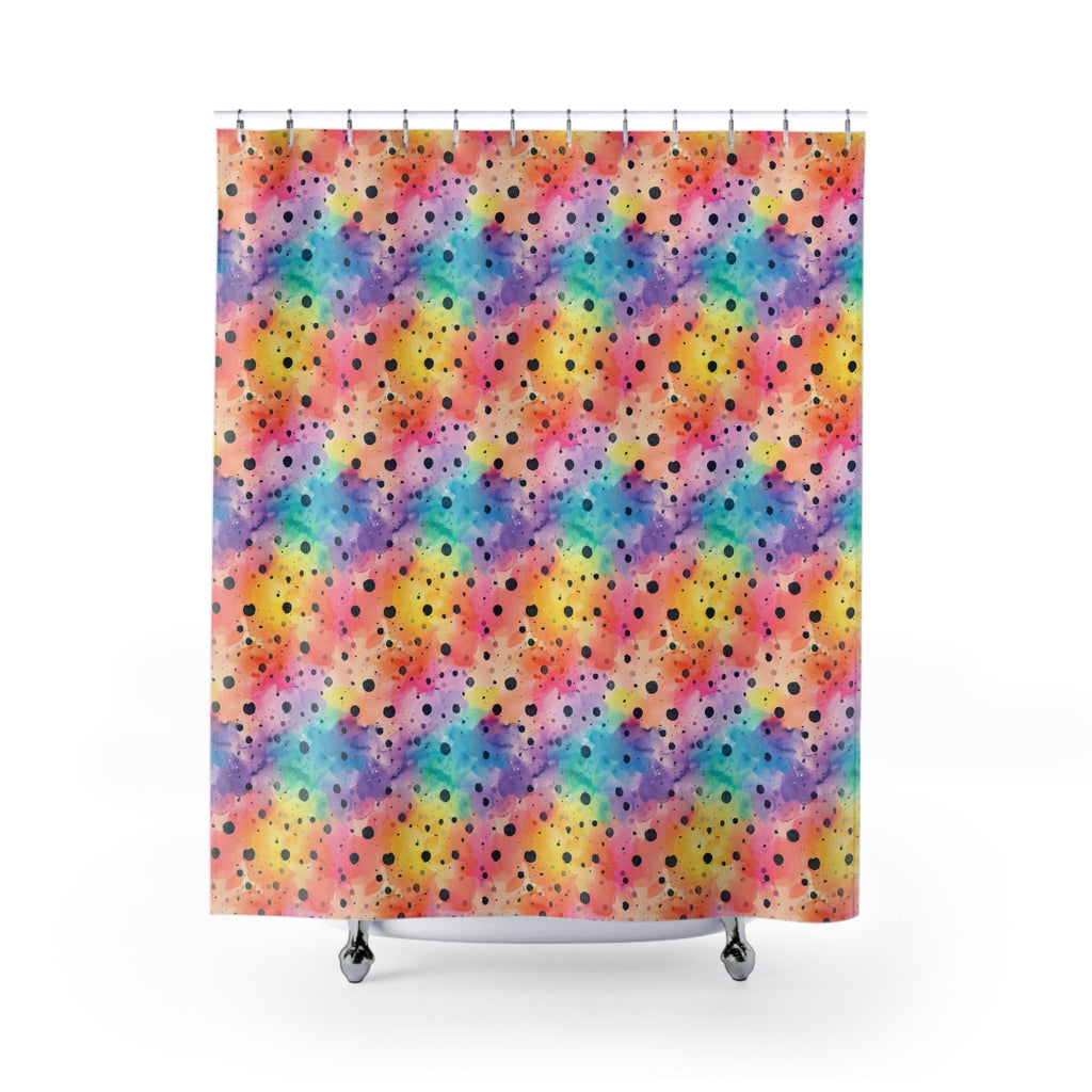 Bespattered Facade Rainbow Watercolor Dots Shower Curtain