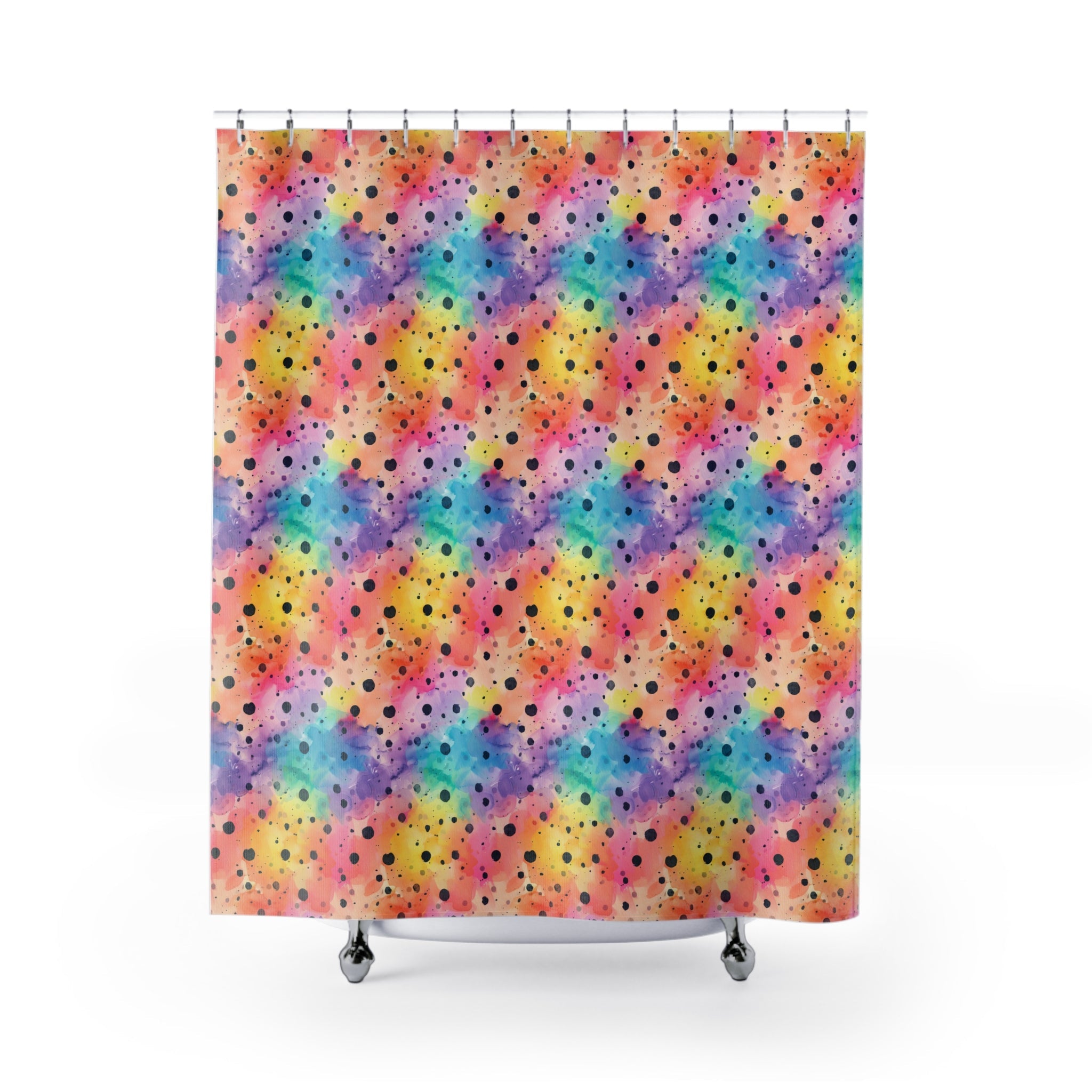 Bespattered Facade Rainbow Watercolor Dots Shower Curtain