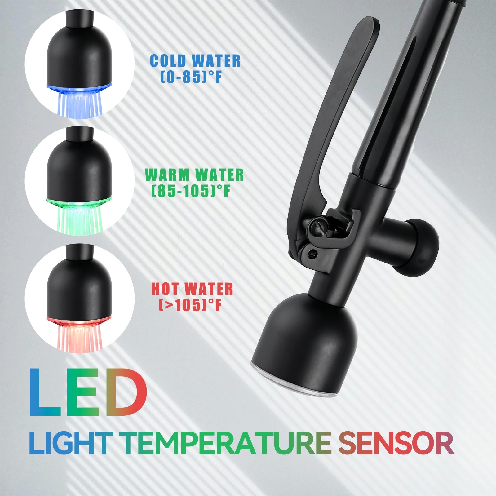 Industrial Chic Matte Black Kitchen Sink Faucet with LED Pull Down Sprayer, Single Handle High Arc Stainless Steel Faucet, Dual Spouts, Deck Mount