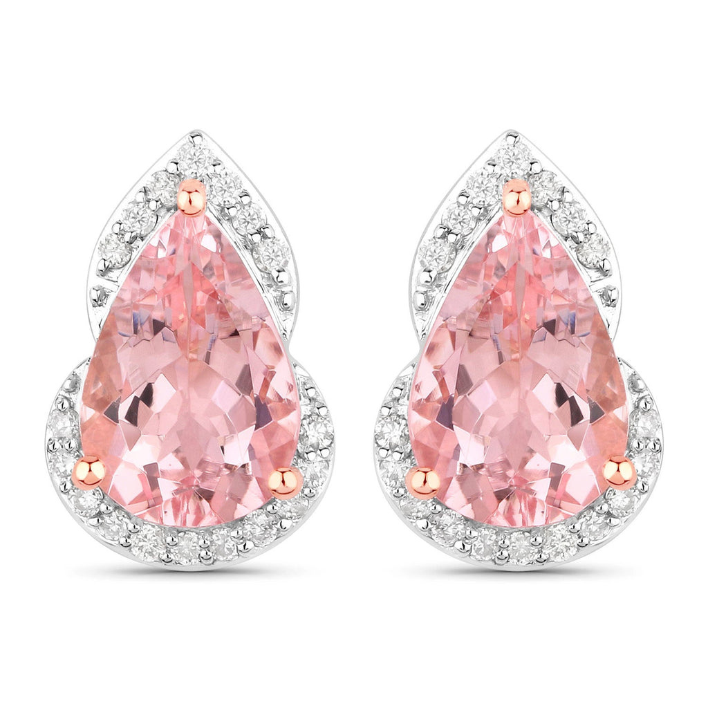 2.37 Carat Genuine Morganite and White Diamond 14K Rose Gold Earrings