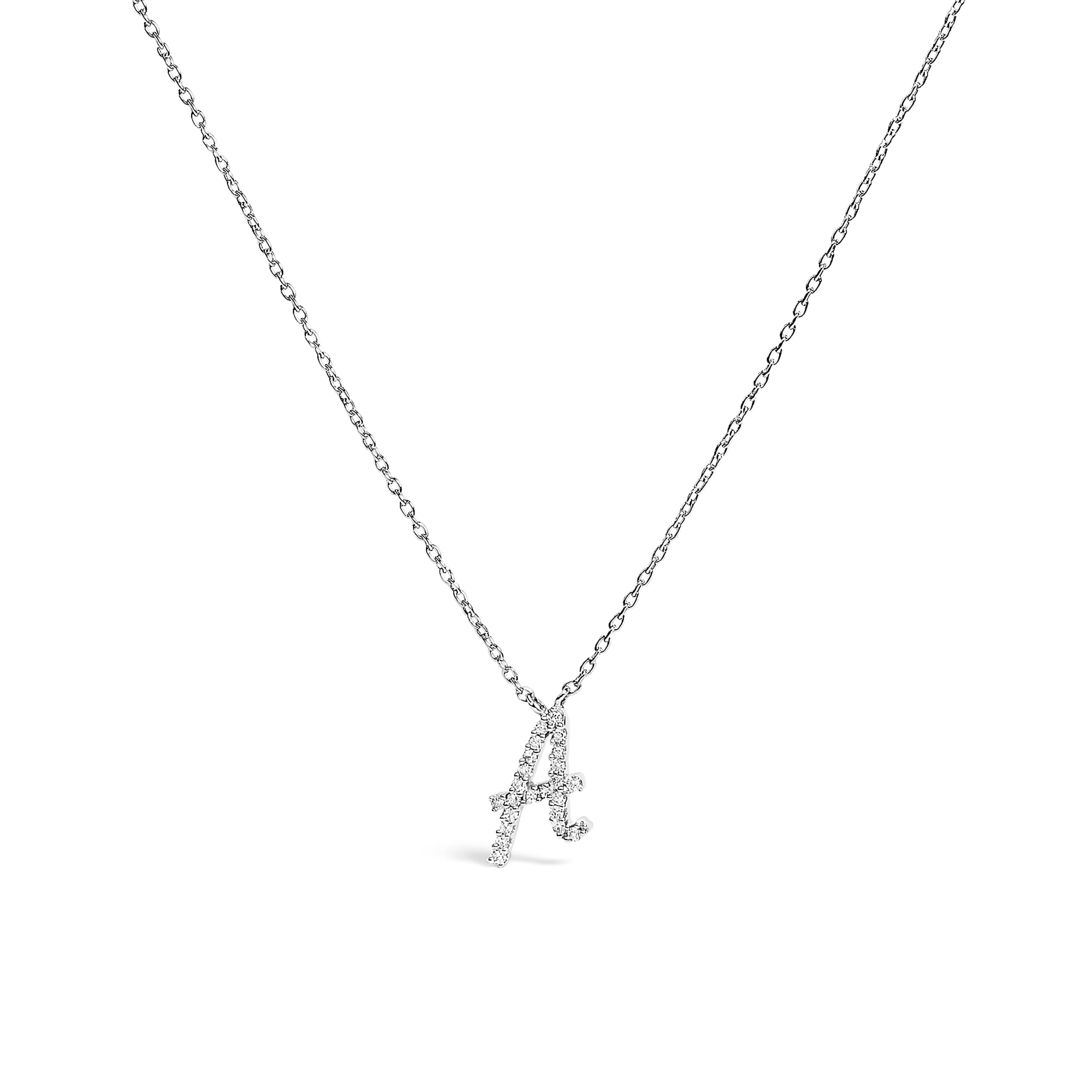 10K White Gold Diamond Accent "A" Initial Script Style Pendant Necklace