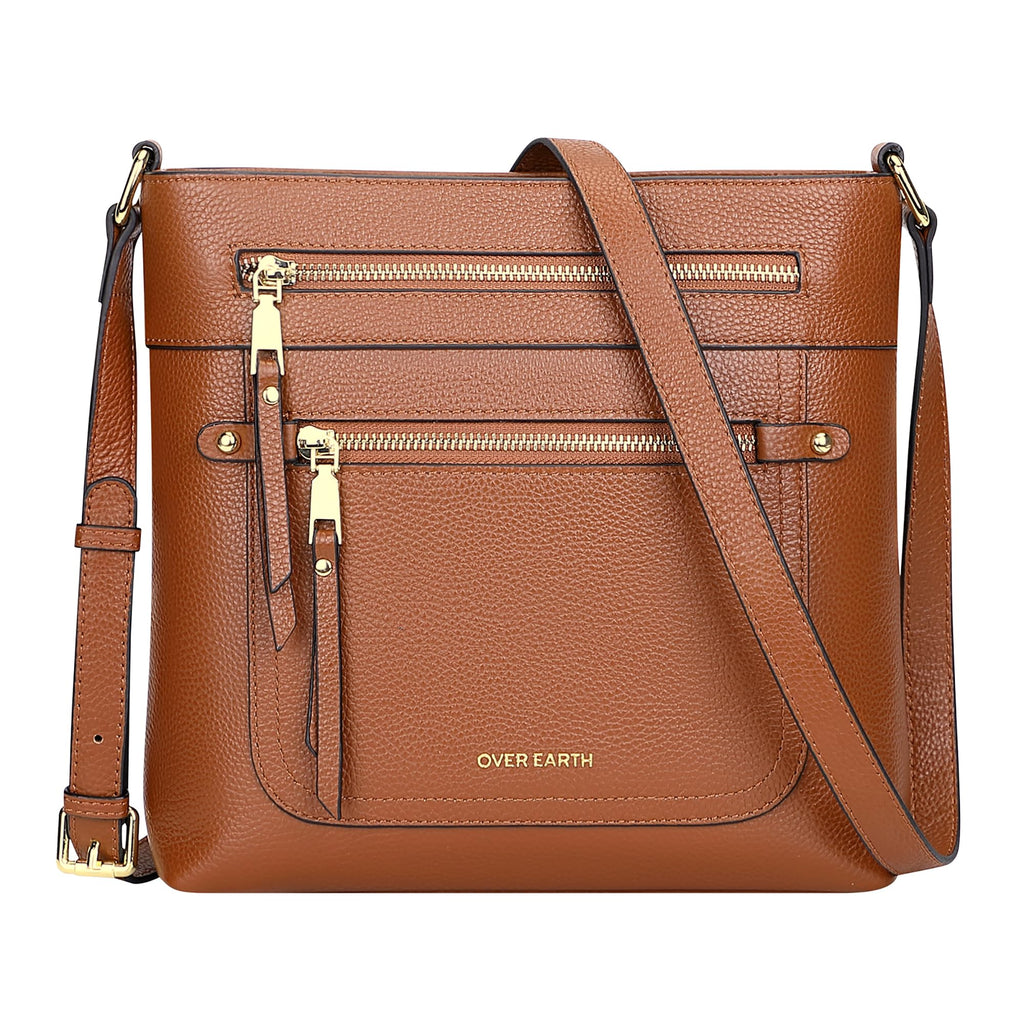 Over Earth Crossbody Bags for Women Leather Purses for Women with Multiple Pockets(O199E Brown)