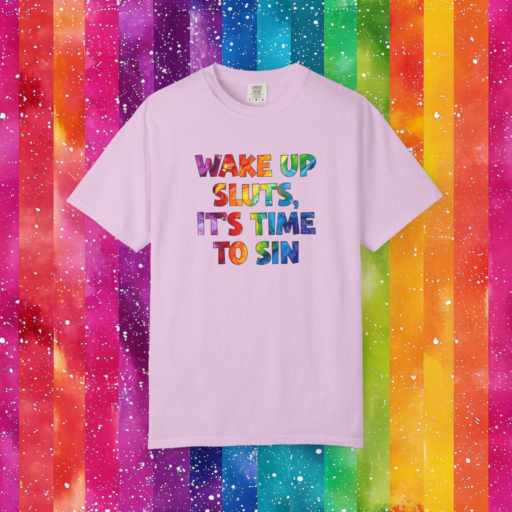 Bespattered Facade Rainbow Wake Up Colorful LGBTQ+ Pride Premium Unisex Comfort Colors Garment Dyed 100% Cotton T-Shirt