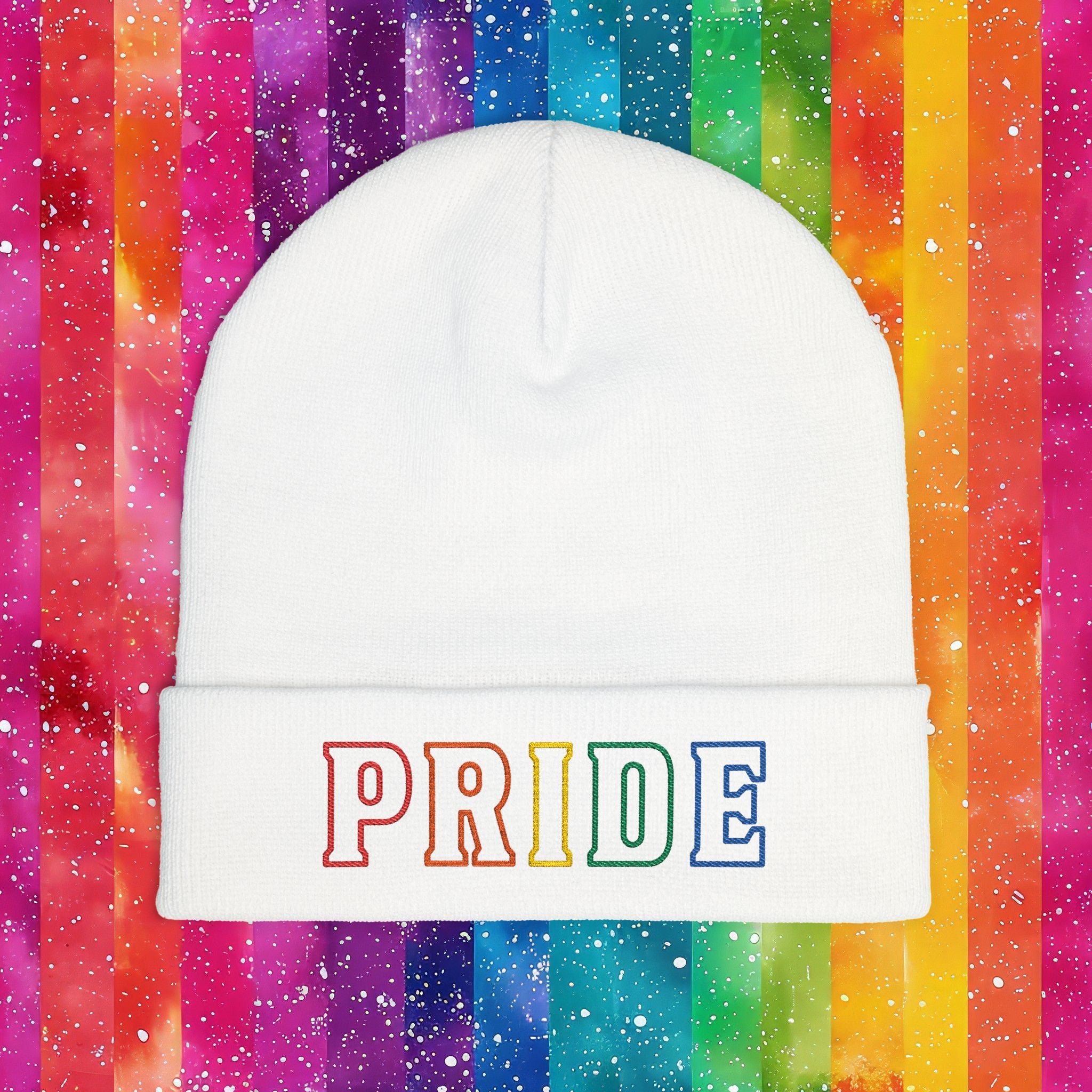 Bespattered Facade Rainbow LGBTQ+ Pride Embroidered Knit Beanie