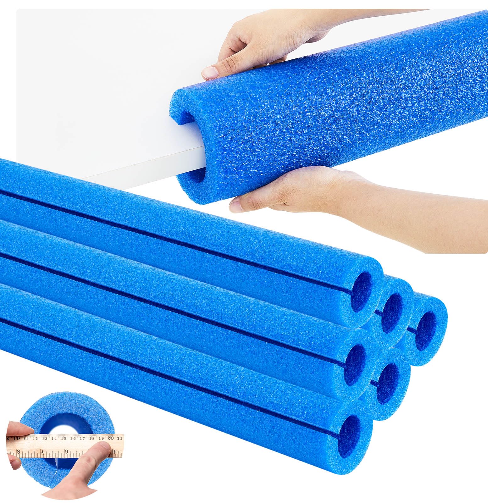 Hanaive 6 Pcs 40 Inch Pipe Insulation Foam Tube Pre Slit Clamp Foam Tubes for Padding Jumbo Pool Noodles Large Foam Tube for Swimming Floating Craft Projects Padding Bumper(40 x 3.5 x 1 InchBlue)