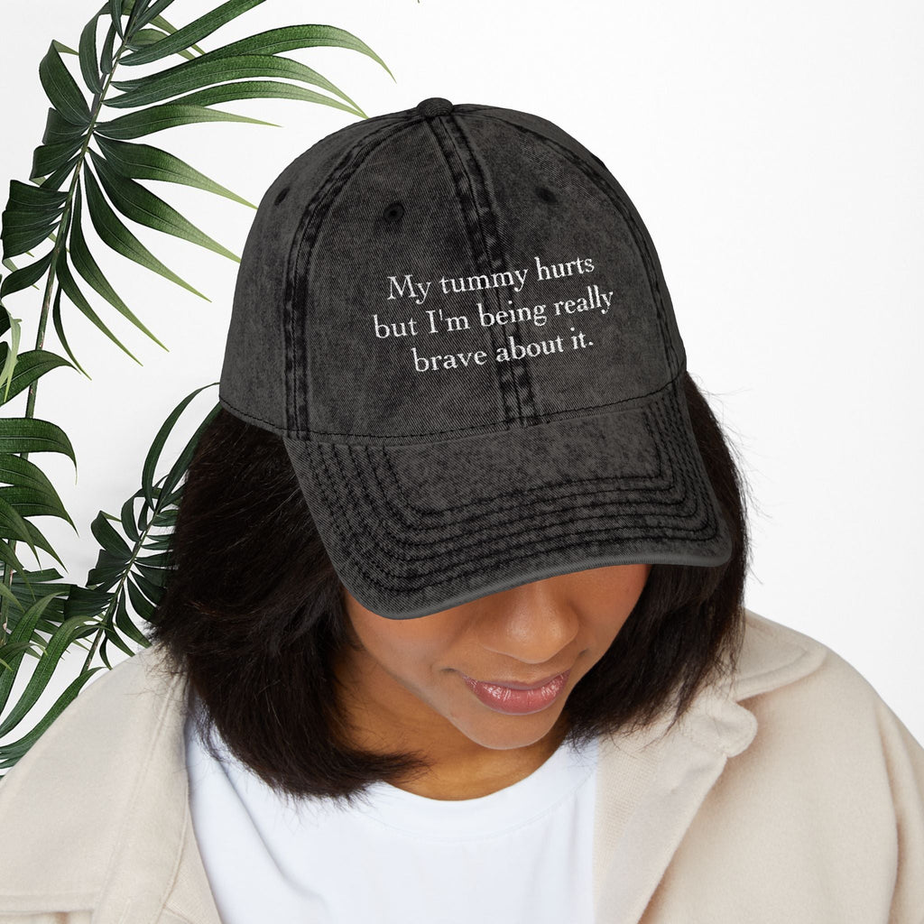 Bespattered Facade "My Tummy Hurts" White Embroidered Vintage Cap
