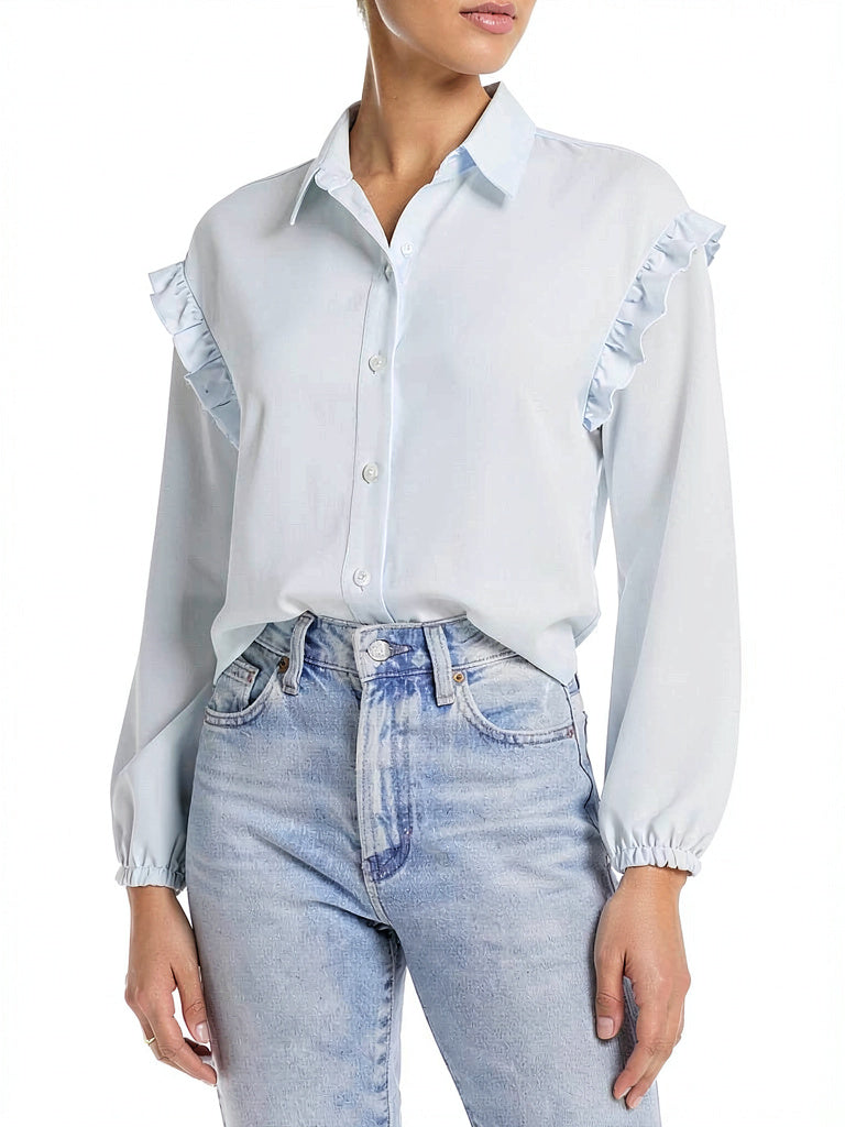 Aqua Sylvie Ruffle Trim Blouse, Size Small