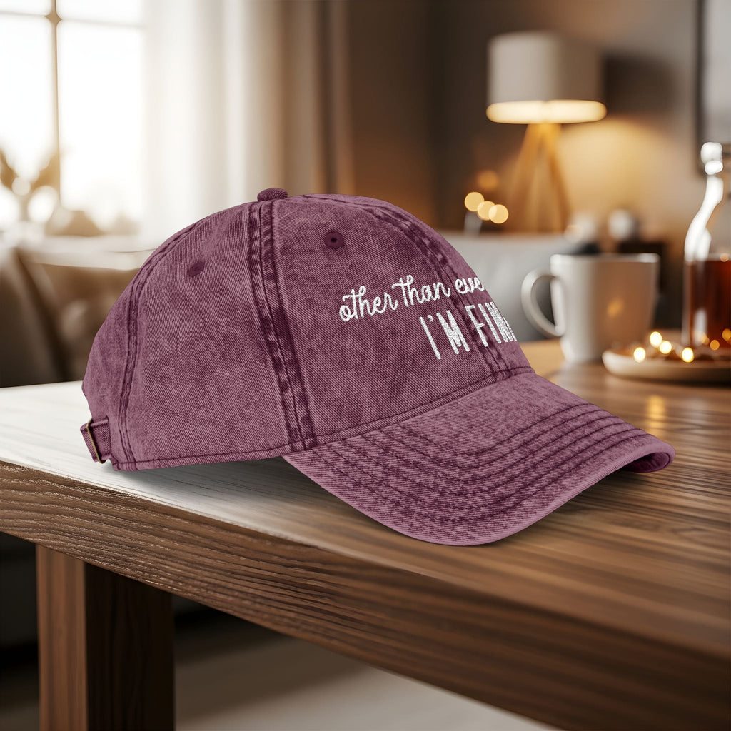 Bespattered Facade "I'm Fine" White Embroidered Vintage Cap