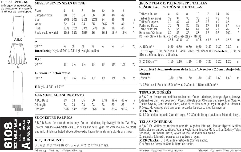 New Look Pattern 6108 - Misses Just 4 Knits Separates, Size: A (4-6-8-10-12-14-