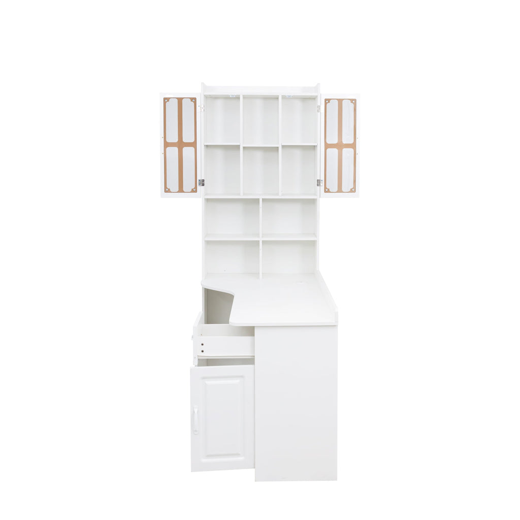 L-Shaped Corner Computer Desk  for Home Office or Study desk, Study Modern Style Table with Drawers, Bookshelf & Hutch, 2-in-1 L-Shaped Design, Large Working Space,white