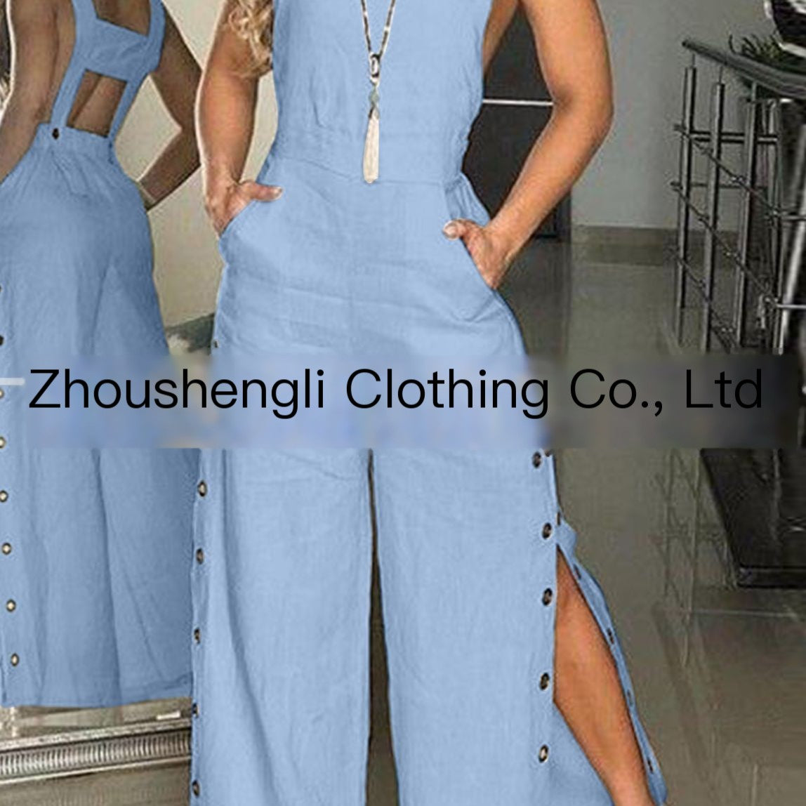 Women's Solid Color Sleeveless Wide Leg Jumpsuit