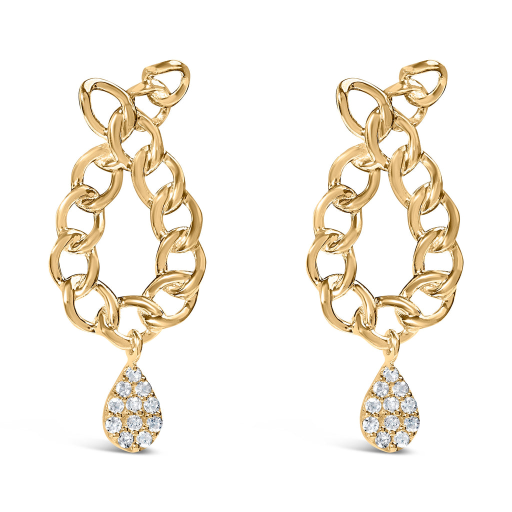 14K Yellow Gold Plated .925 Sterling Silver 1/10 Cttw Diamond Chain Link Teardrop Dangle Earrings (H-I Color, I1-I2 Clarity)