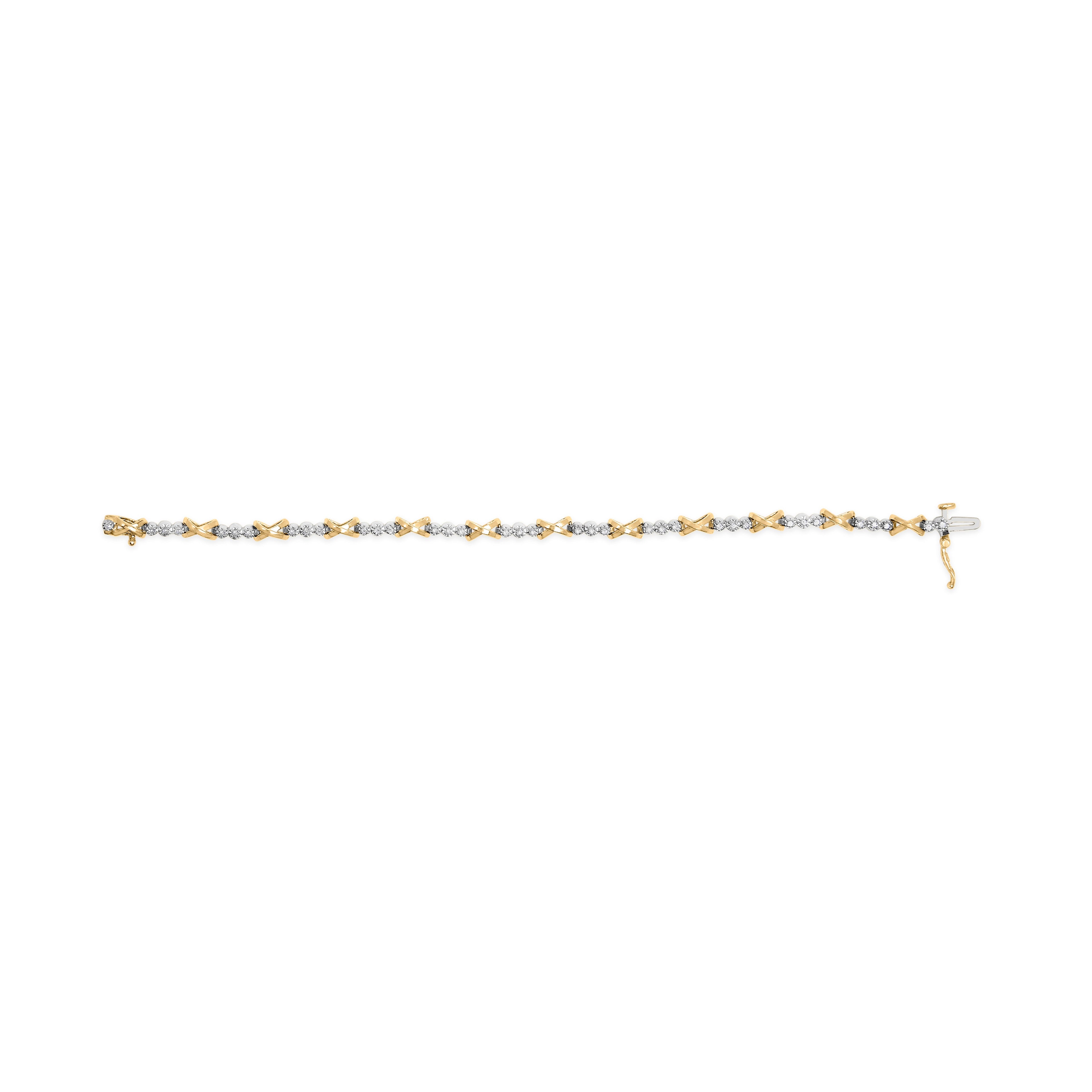 10K Two-Tone Gold 1/2 Cttw Diamond Alternating 3 Stone and X-Link 7" Bracelet (I-J Color, I2-I3 Clarity)