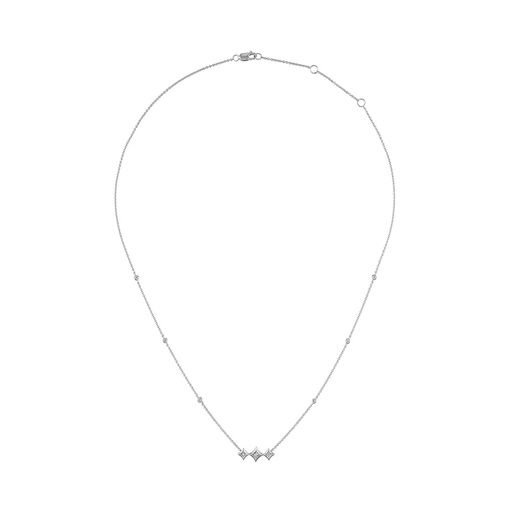 10K White Gold Bezel Set Princess Diamond 3 Stone Kite Shape and Station Necklace (H-I Color, SI2-I1 Clarity) - 18" Inches