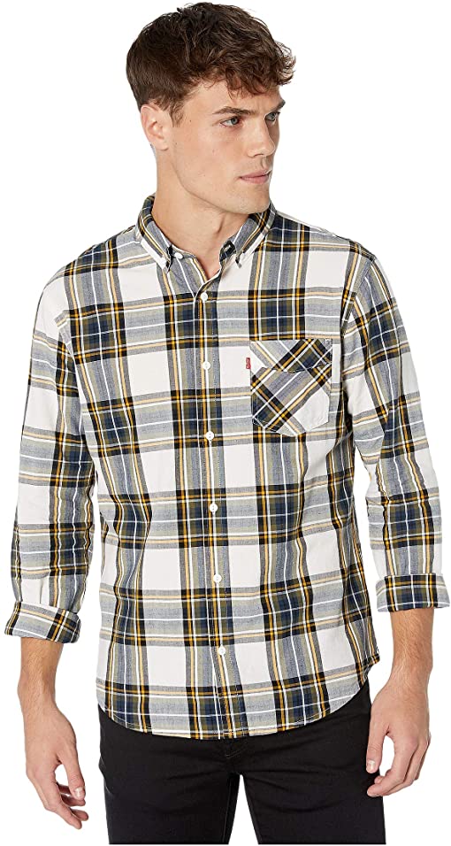 Levis Mens Plaid Button-Down Shirt, Med Marshmallow