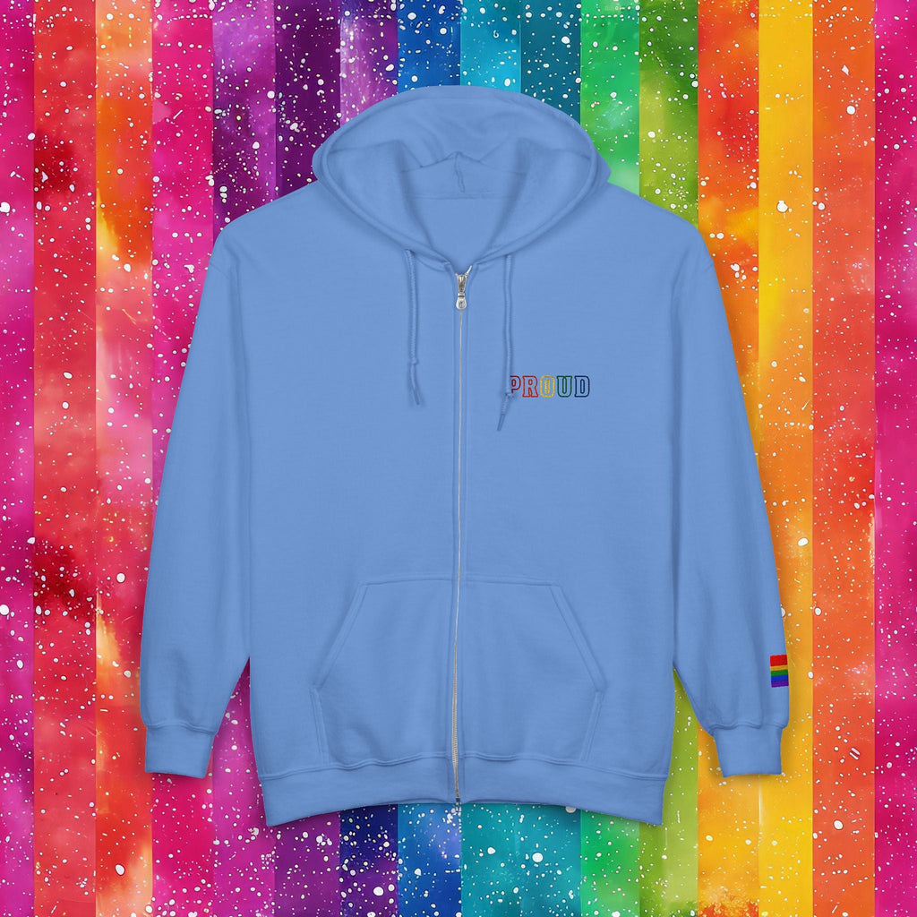 Bespattered Facade Rainbow Proud LGBTQ+ Pride Embroidered Full-Zip Hoodie