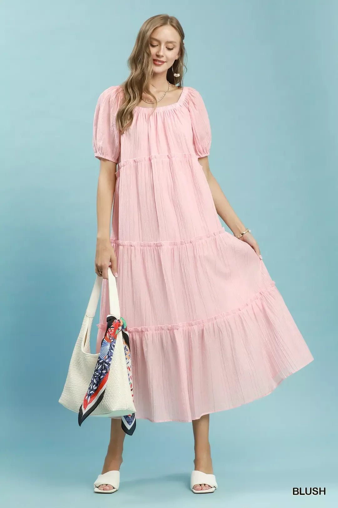 Umgee Textured Tiered Midi Dress