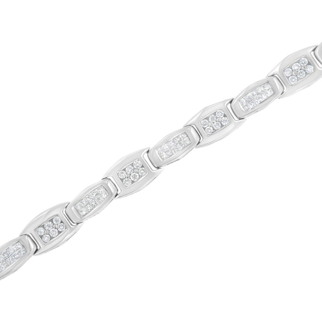 14K White Gold 2-1/2 Cttw Round-Brilliant & Baguette Cut Diamond 7" Alternating Flared Links Tennis Bracelet (H-I Color, SI1-SI2 Clarity)