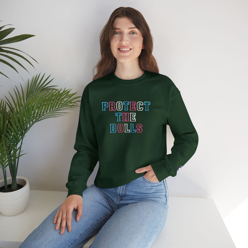 Bespattered Facade Protect the Dolls LGBTQ+ Pride Trans Support Embroidered Crewneck Sweatshirt