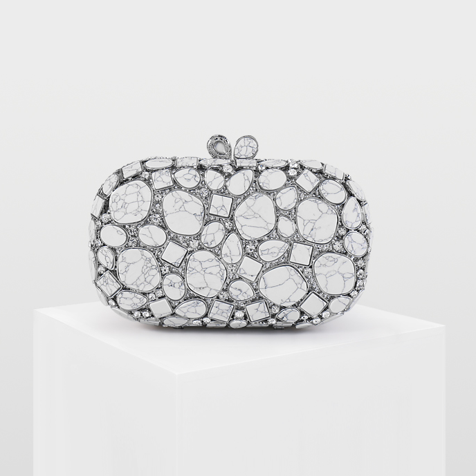 Metallic Shell Evening Clutch Bag with Rhinestones