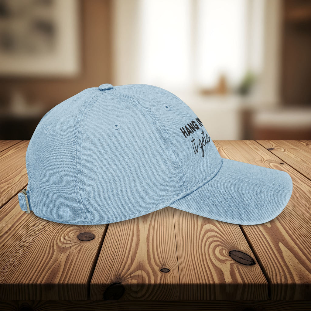 Bespattered Facade "Hang in There" Black Embroidered Denim Cap