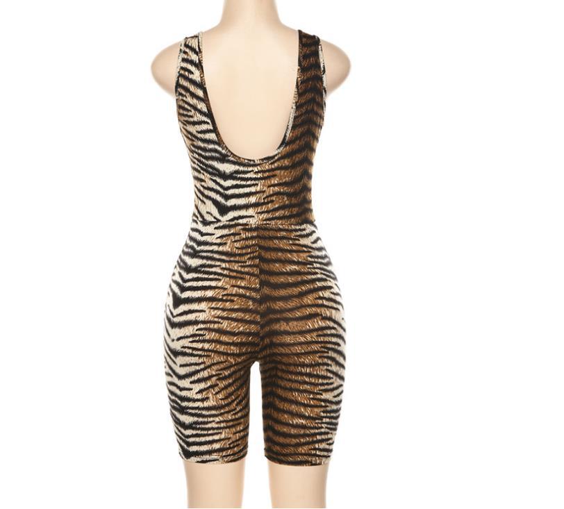 Summer Women's Sleeveless V-Neck Leopard Jumpsuit