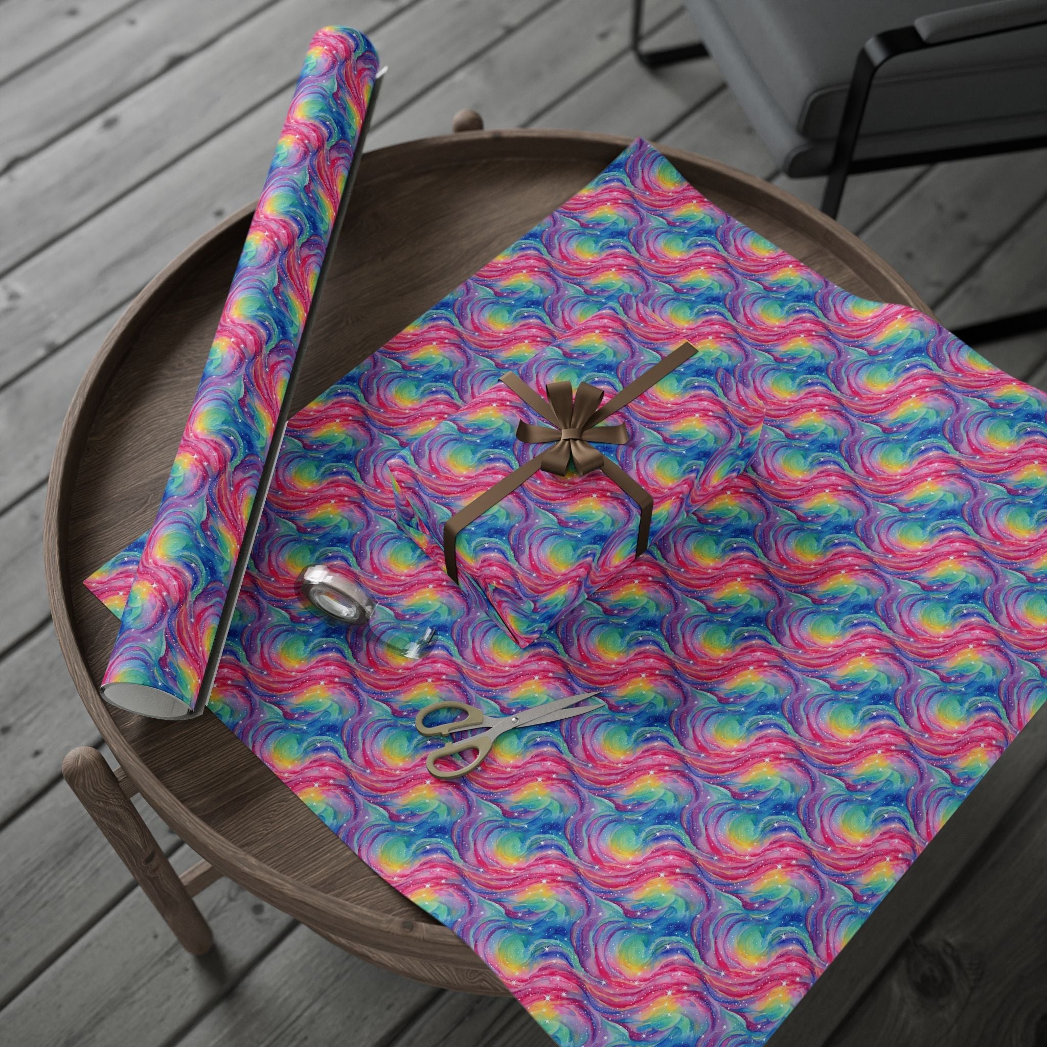 Bespattered Facade Rainbow Nebula Wrapping Paper | Three Sizes | Glossy or Matte